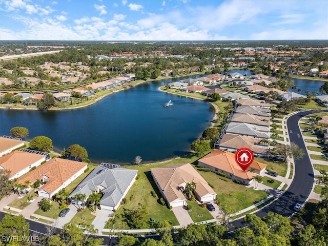 aerial view with a water view