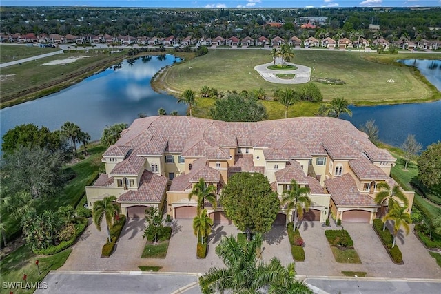 aerial view with a water view