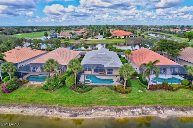 bird's eye view featuring a water view