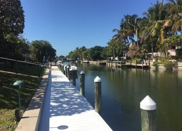 dock area with a water view