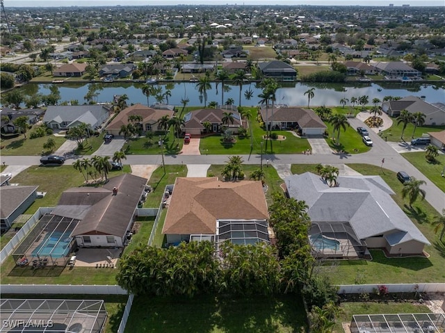 aerial view with a water view