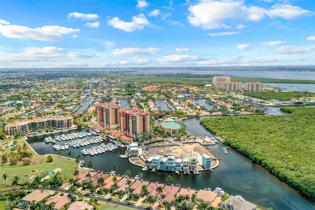 aerial view featuring a water view