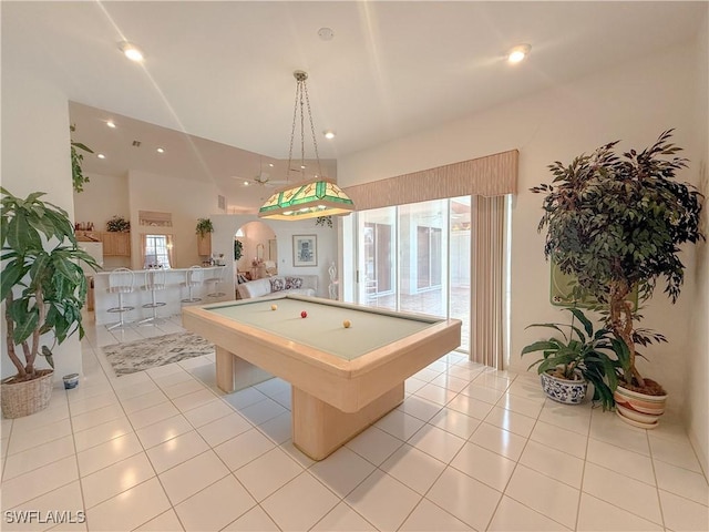 game room featuring pool table and light tile patterned flooring