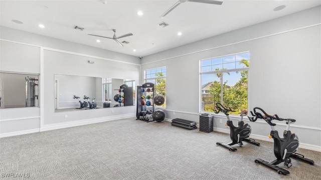 2609 Table Coral Trl, North Fort Myers, FL 33903 - workout area with ceiling fan, carpet, recessed lighting, and baseboards