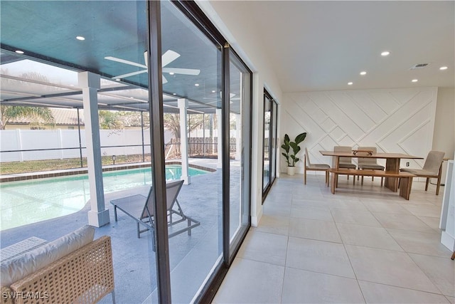 interior space featuring light tile patterned floors