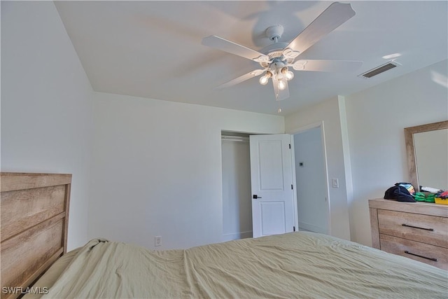 bedroom with a closet and ceiling fan