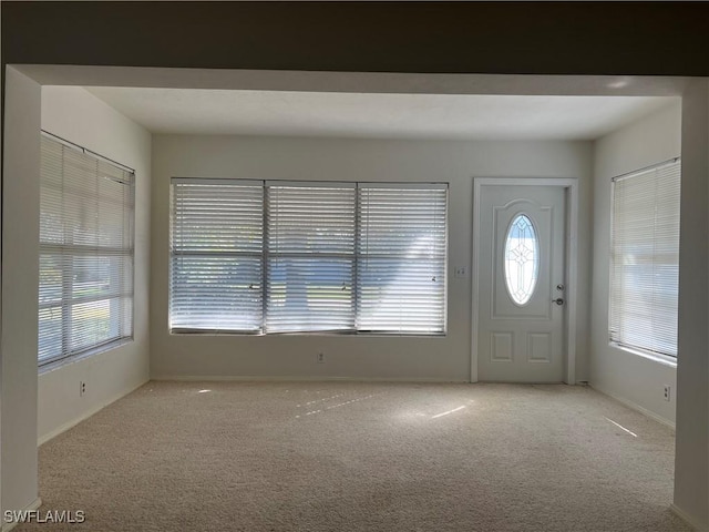 view of carpeted foyer entrance