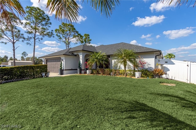 view of front of home featuring a garage and a front yard