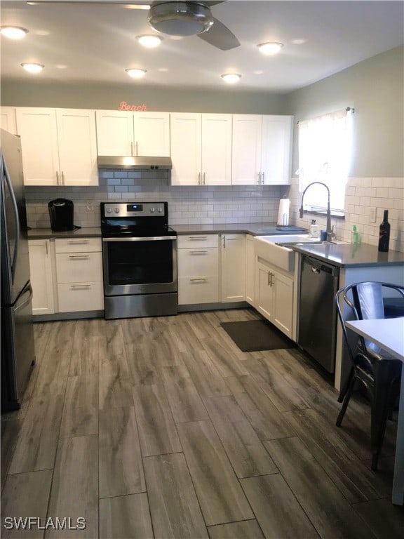 16881 Davis Rd Unit 712, Fort Myers, FL 33908 - kitchen featuring white cabinetry, appliances with stainless steel finishes, sink, and dark hardwood / wood-style floors
