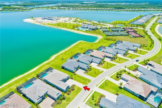 bird's eye view featuring a water view