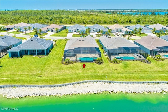 bird's eye view featuring a water view