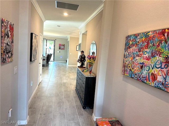 hallway with crown molding