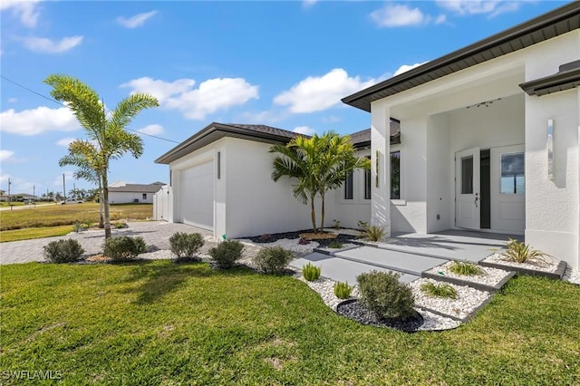 exterior space featuring a garage