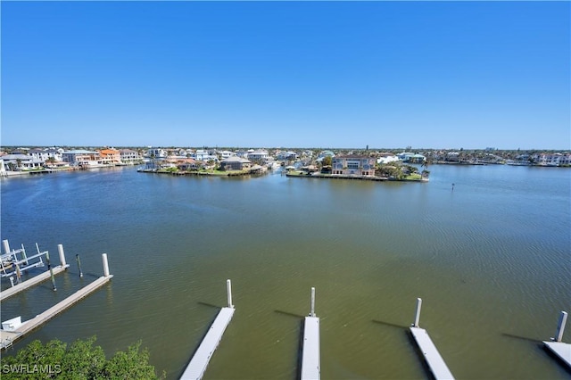 view of dock with a water view