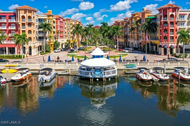 view of dock with a water view