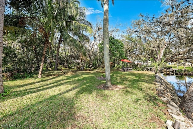 view of yard featuring a water view