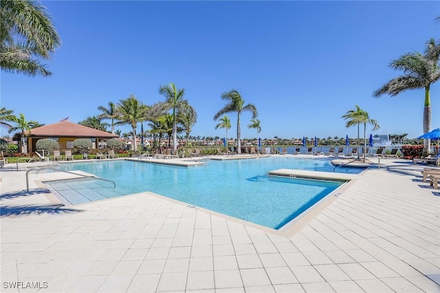 view of pool with a gazebo and a patio area