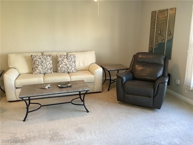 living room with light colored carpet