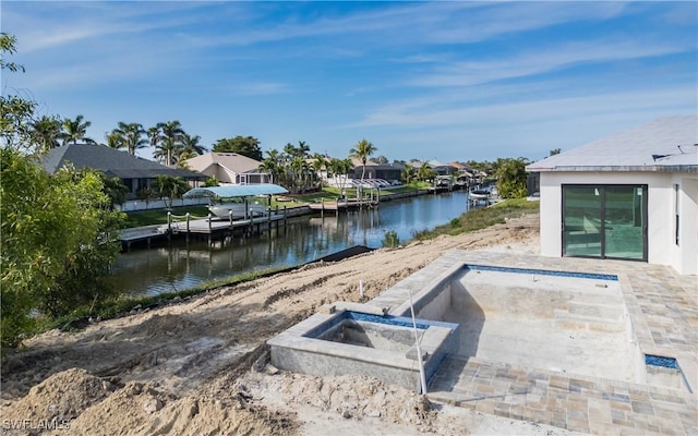 exterior space with a water view