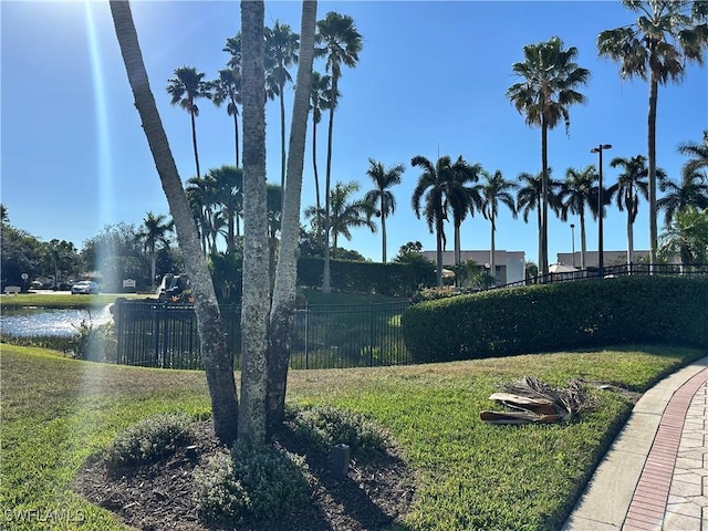 view of yard with a water view