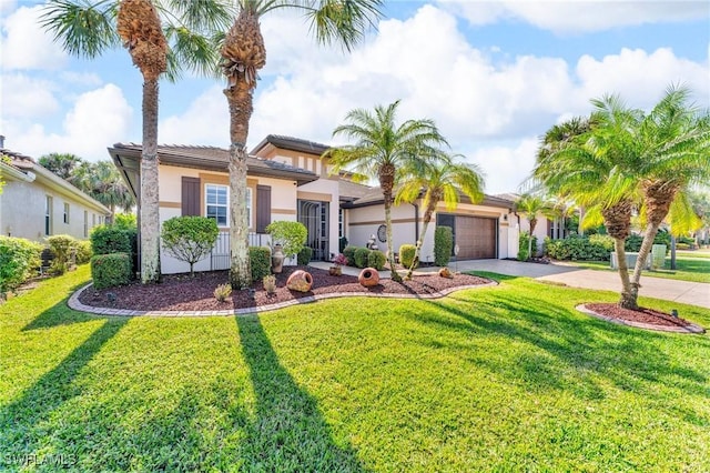 view of front of home with a garage and a front yard