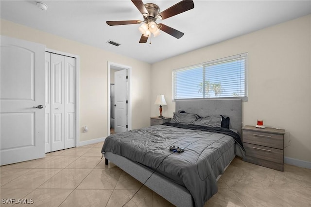 bedroom featuring a closet and ceiling fan