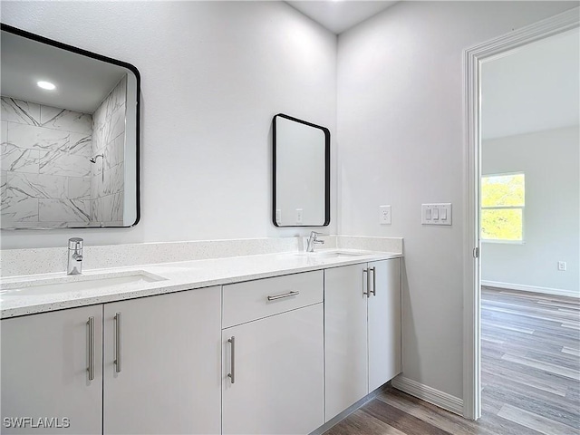 bathroom featuring hardwood / wood-style flooring and vanity