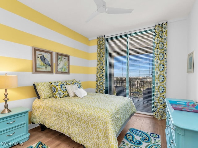 930 Cape Marco Dr Unit 806, Marco Island, FL 34145 - bedroom with access to outside, ceiling fan, and light hardwood / wood-style flooring