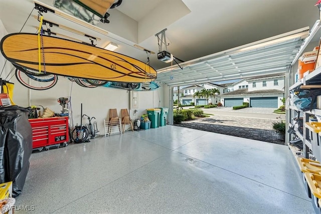 garage with a garage door opener