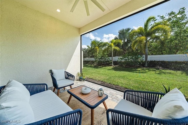 view of patio / terrace featuring an outdoor hangout area and ceiling fan