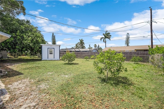 view of yard featuring a shed