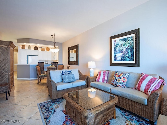 living room featuring light tile patterned floors