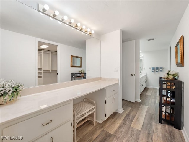 bathroom featuring hardwood / wood-style flooring and vanity