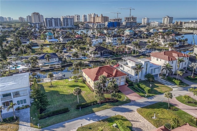 aerial view with a water view