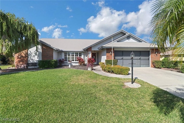 ranch-style house with a garage and a front yard