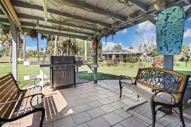 view of patio / terrace featuring a grill and a pergola