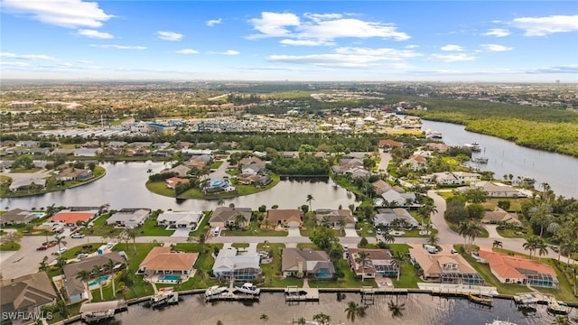 aerial view with a water view