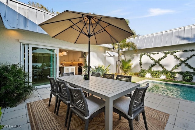 view of patio / terrace featuring a fenced in pool and outdoor dining space