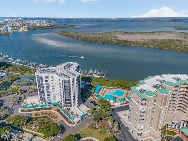 bird's eye view featuring a water view