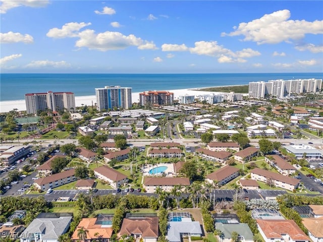 aerial view featuring a water view and a city view