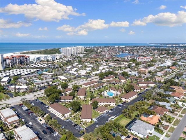 aerial view featuring a water view and a city view