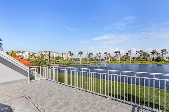 view of patio / terrace featuring a water view