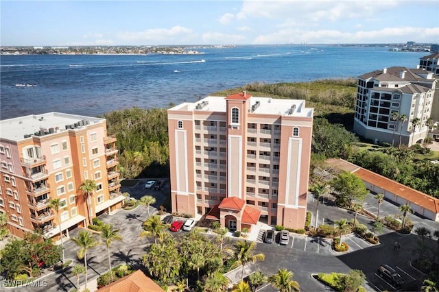 aerial view featuring a water view