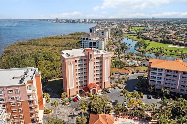 aerial view with a water view