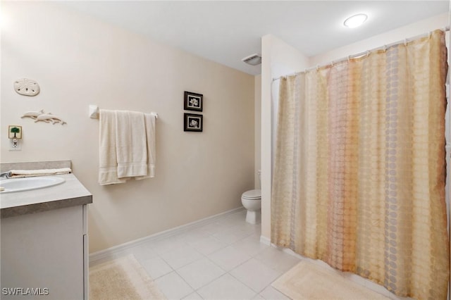 bathroom with vanity, toilet, and tile patterned flooring