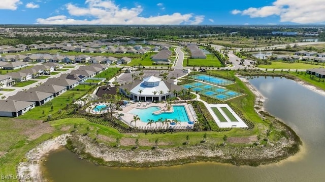 16768 Elkhorn Coral Dr, North Fort Myers, FL 33903 - drone / aerial view of a pool and a large body of water