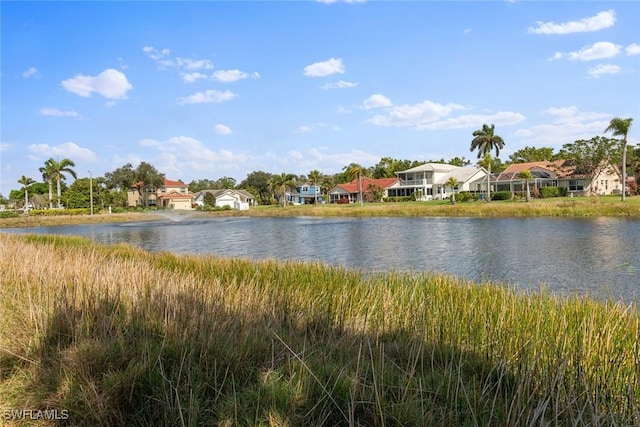 view of water feature with a residential view