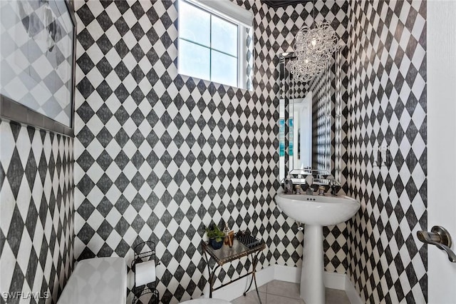 bathroom with tile patterned flooring