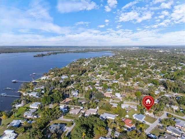 drone / aerial view featuring a water view