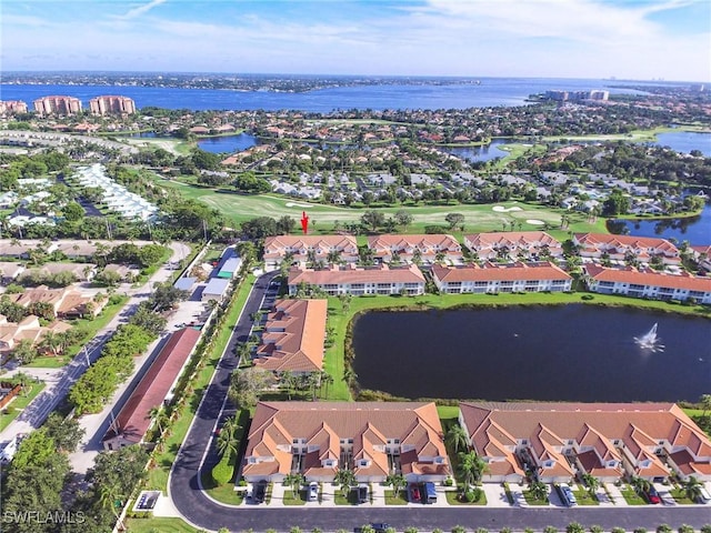 aerial view with a water view